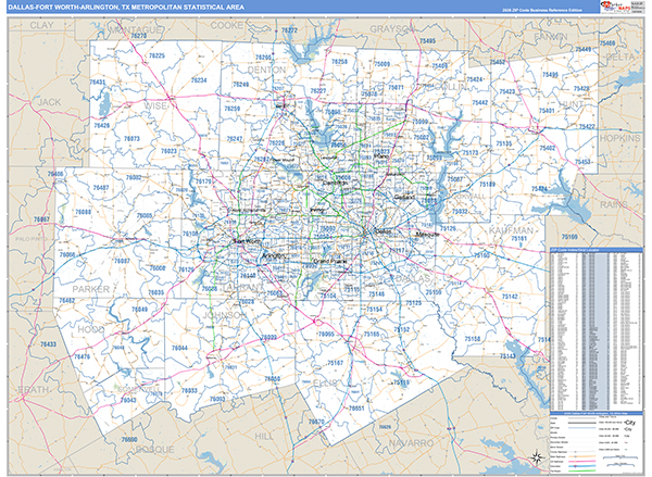 Dallas-Fort Worth-Arlington Metro Area Wall Map